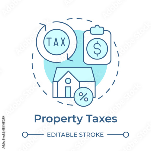 Property taxes soft blue concept icon. Ownership cost, government fee. Tax payment. Round shape line illustration. Abstract idea. Graphic design. Easy to use in presentation, booklet