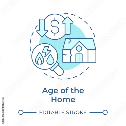 Age of the home soft blue concept icon. Property damage, utility cost. Home insurance. Round shape line illustration. Abstract idea. Graphic design. Easy to use in presentation, booklet