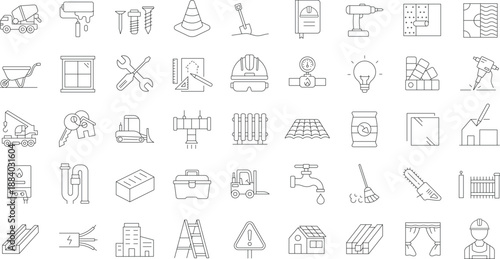 Set of outline icons. Linear icon collection. Editable stroke. Vector illustration
