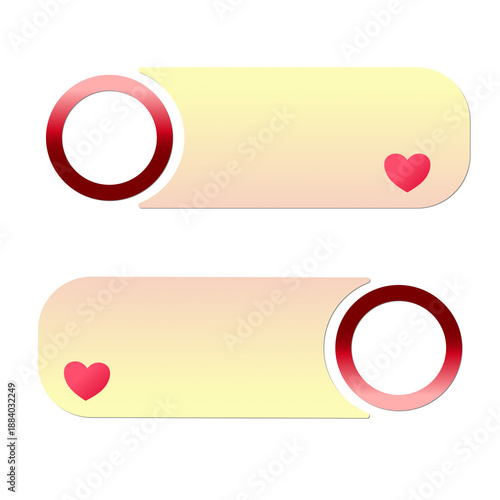 Two UI Label graphic elements.  a light cream background with a pastel yellow gradient in a rounded rectangular. a thick, dark red gradient circle that serves as a frame for icons or profile pictures.