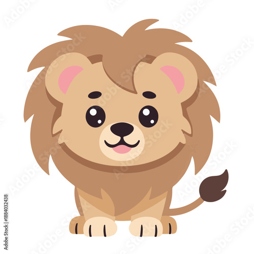 baby cute lion , flat design , vector illustration, isolated on white transparent background