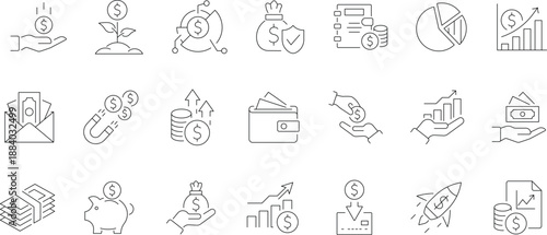 Set of outline icons. Linear icon collection. Editable stroke. Vector illustration