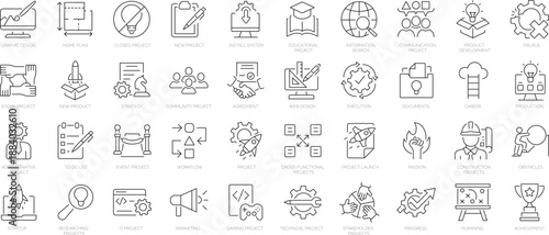 Set of outline icons. Linear icon collection. Editable stroke. Vector illustration