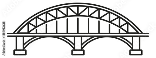 Line art illustration of an arch bridge depicting connection for transportation