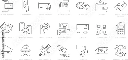 Set of outline icons. Linear icon collection. Editable stroke. Vector illustration