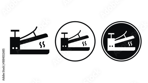 A set of three black and white iron icons on a clean background
