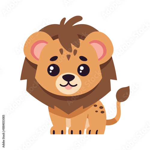 baby cute lion , flat design , vector illustration, isolated on white transparent background