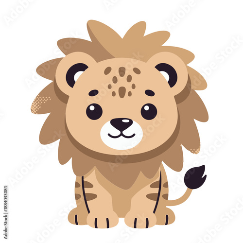 baby cute lion , flat design , vector illustration, isolated on white transparent background