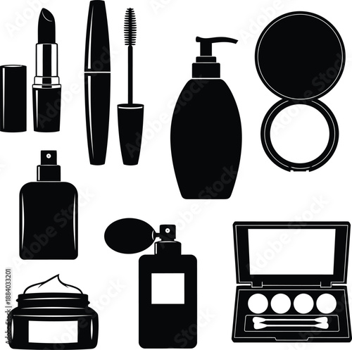 Flat Black Silhouette Vector Icons Collection Isolated on White Background