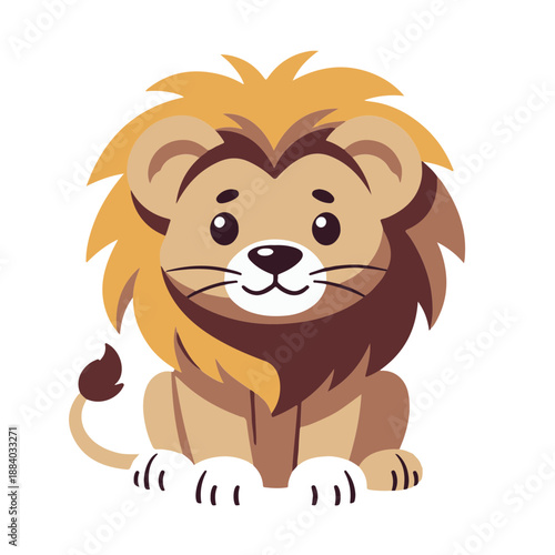baby cute lion , flat design , vector illustration, isolated on white transparent background