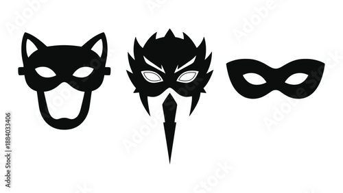 Three black masks on a white background for costume or party use