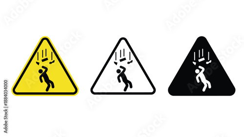 Warning signs indicating falling objects and hazards ahead