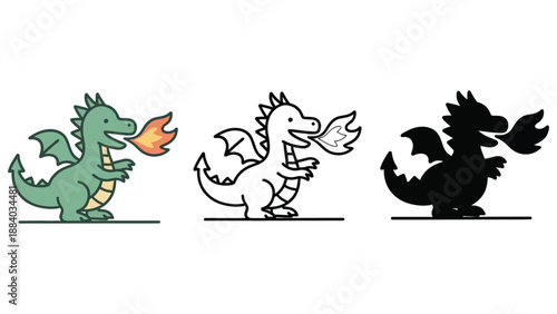 A colorful illustration of three dragons in different artistic styles