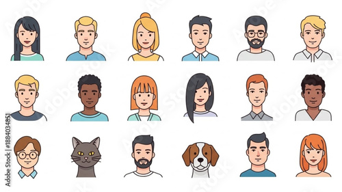 Diverse Group of People and Animals Avatars.