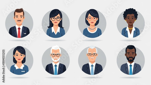 Diverse group of professional people avatars in circles.