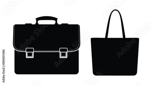 black silhouette illustration of a briefcase and a tote bag side by side