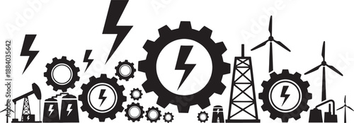 Black silhouette industrial energy and power generation on white background industry electricity 1