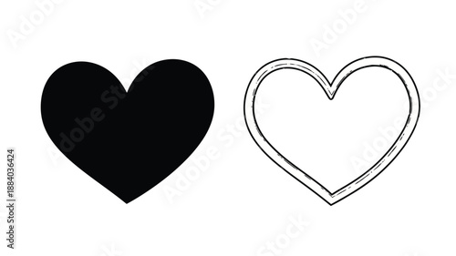a black filled heart and an outline heart symbol on a white background