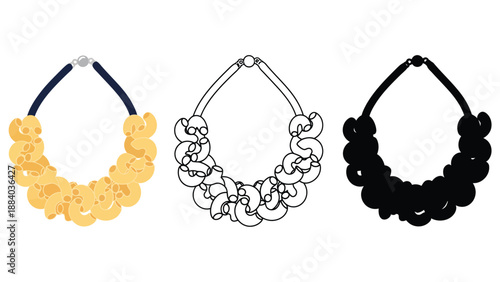 Three different colored necklaces on a white background for design inspiration
