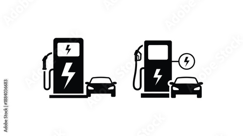 icon depicting electric vehicle charging stations with cars and lightning bolts