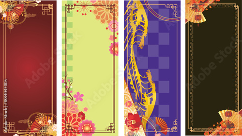 中華風フレーム飾り枠背景