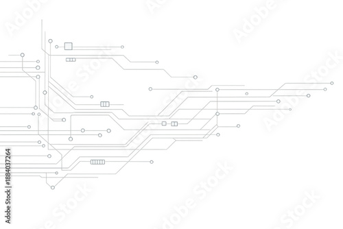 Digital circuit lines and glowing dots creating an abstract technology background on transparent art design