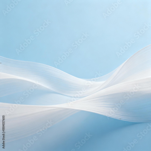 Abstract White Silk Ribbons on Light Blue Background