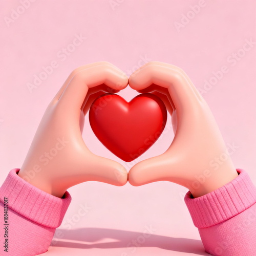 Hands Forming Heart with Red Heart Shape