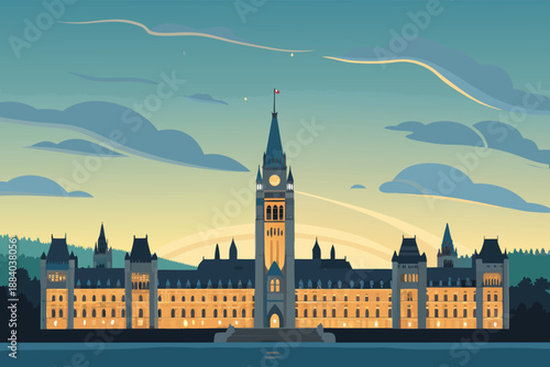Parliament Building Evening Civic Skyline