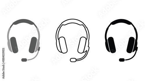 Three different headset designs on a plain white background