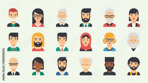 Diverse Group of People Avatars Representing Different Ages and Genders.