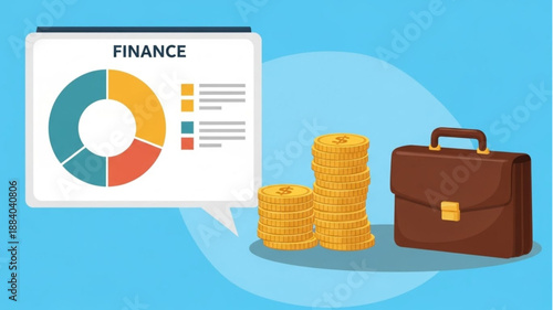 Financial growth and investment concept with briefcase and coins.