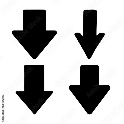 Four simple black down arrows pointing downward on a clean white background