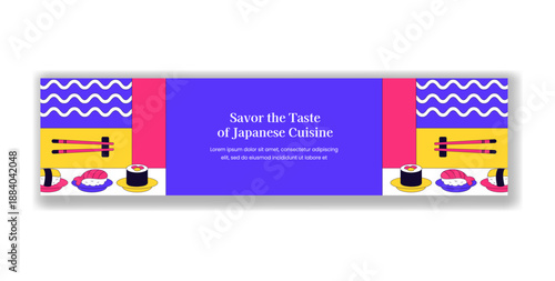 Billboard Design Featuring Japanese Sushi Foods Flat Cartoon Hand Drawn Illustration
