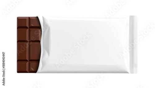 Delicious gourmet dark chocolate bar snack wrapped in brown foil and isolated on a white background as a sweet cacao dessert ingredient