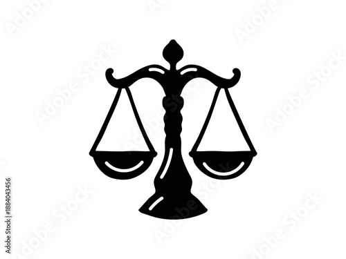 Black scales in law icon in a simple flat silhouette style