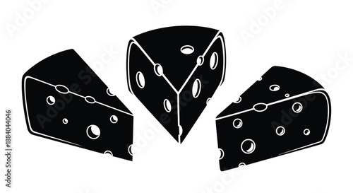 Black and white illustration of three slices of swiss cheese with holes