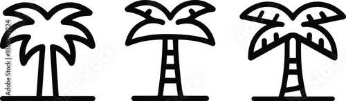 Palm Tree Icons Set – Tropical Nature, Summer Travel Line Symbols