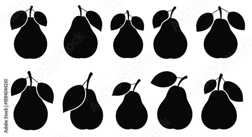 A collection of black silhouette pear shapes arranged in two rows