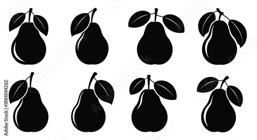 A collection of simple black silhouette pear illustrations arranged in a grid