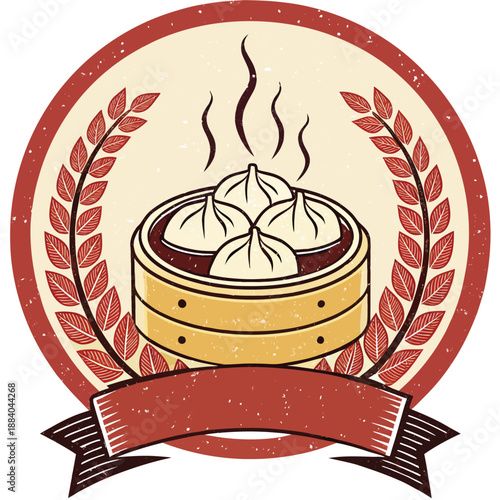 Old World Dumpling Steam Crest Vintage Emblem Foo