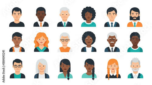 Diverse Group of People Avatars Representing Different Ages and Ethnicities.