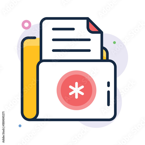 Trendy flat outline icon of a patient medical file with a red cross