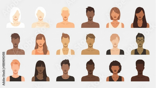Diverse Group of People Avatars Representing Different Skin Tones and Hair Colors.