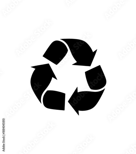 A minimalist black silhouette vector image of the universal recycling symbol with three chasing arrows, representing environmental sustainability and the circular economy
