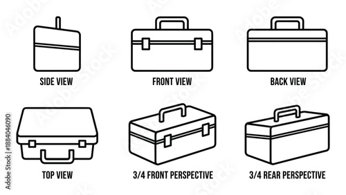 Briefcase sketch blueprint in different perspective outline box outline element simple design