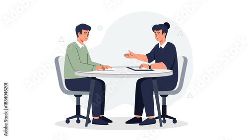 Job Interview Flat Illustration: Candidate and Recruiter Discussing Opportunity