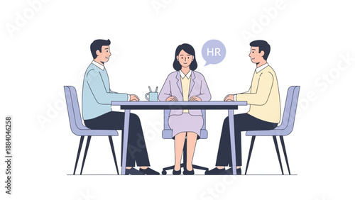 Job Interview: HR Manager and Two Candidates Sitting at a Table