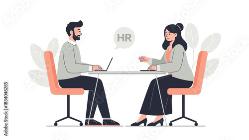 Job Interview HR Meeting: Candidate and Recruiter with Laptops