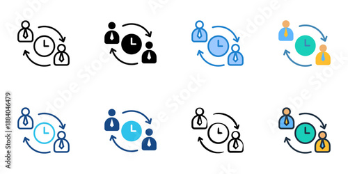 Shift schedule icons set multiple style collection. Editable stroke 
